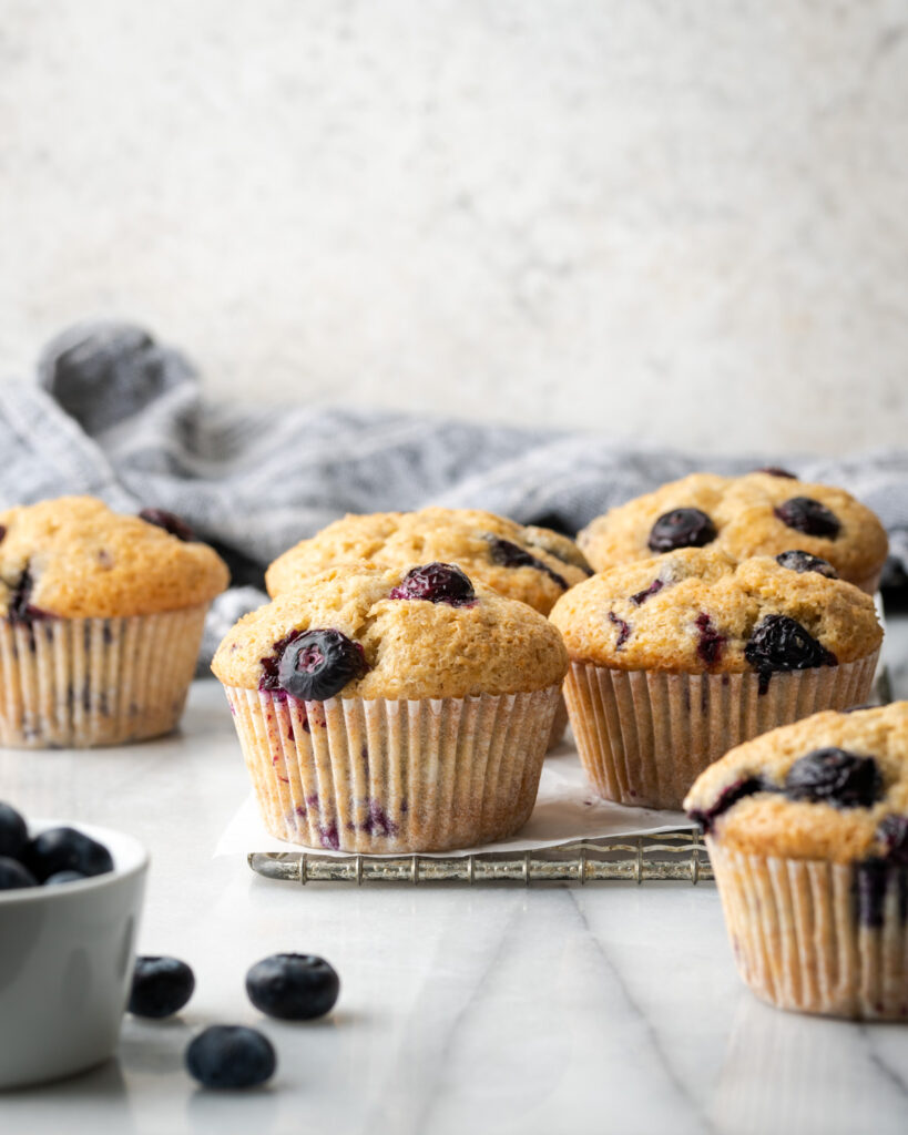 Banana blueberry muffins on a table.