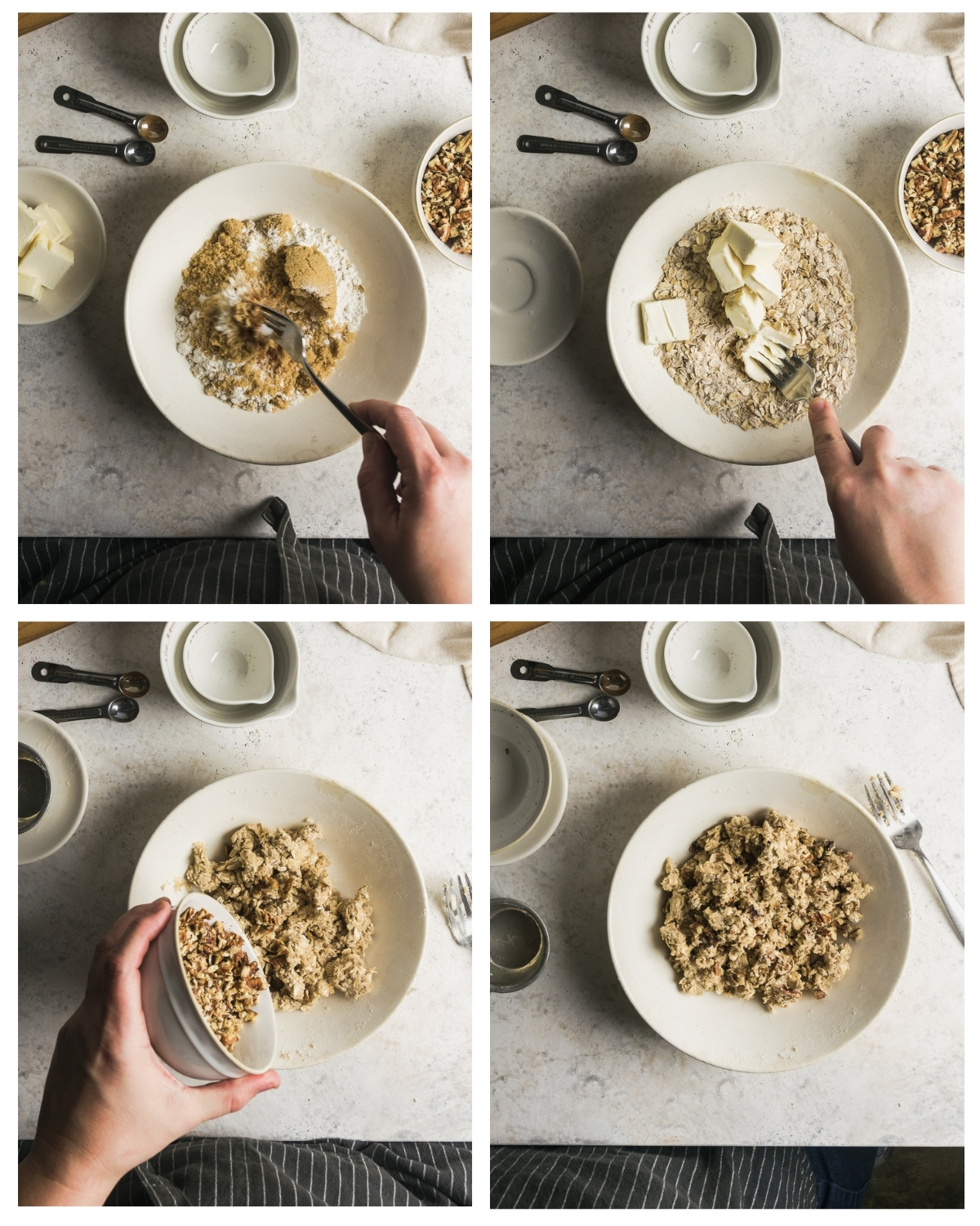 Step by step instructions to make crumble pie topping.