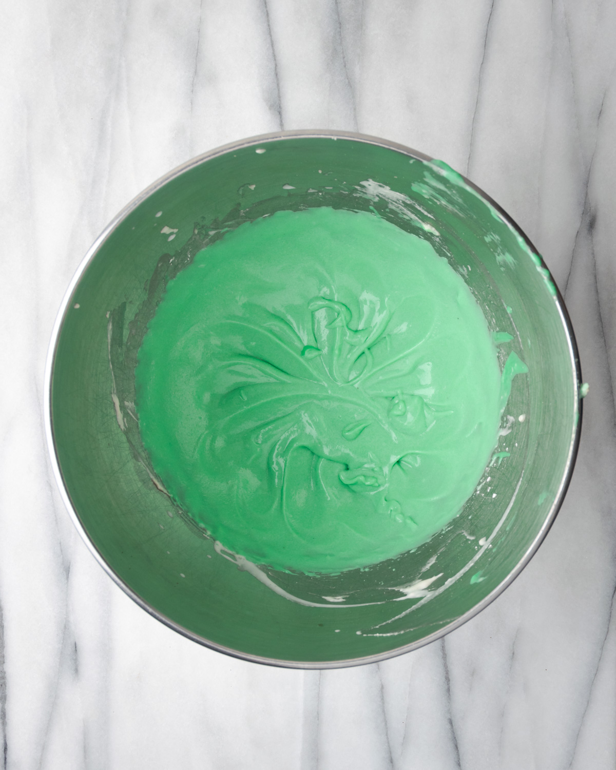 Green pie filling in a mixing bowl.