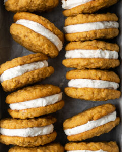 Close up of carrot cake whoopie pies.