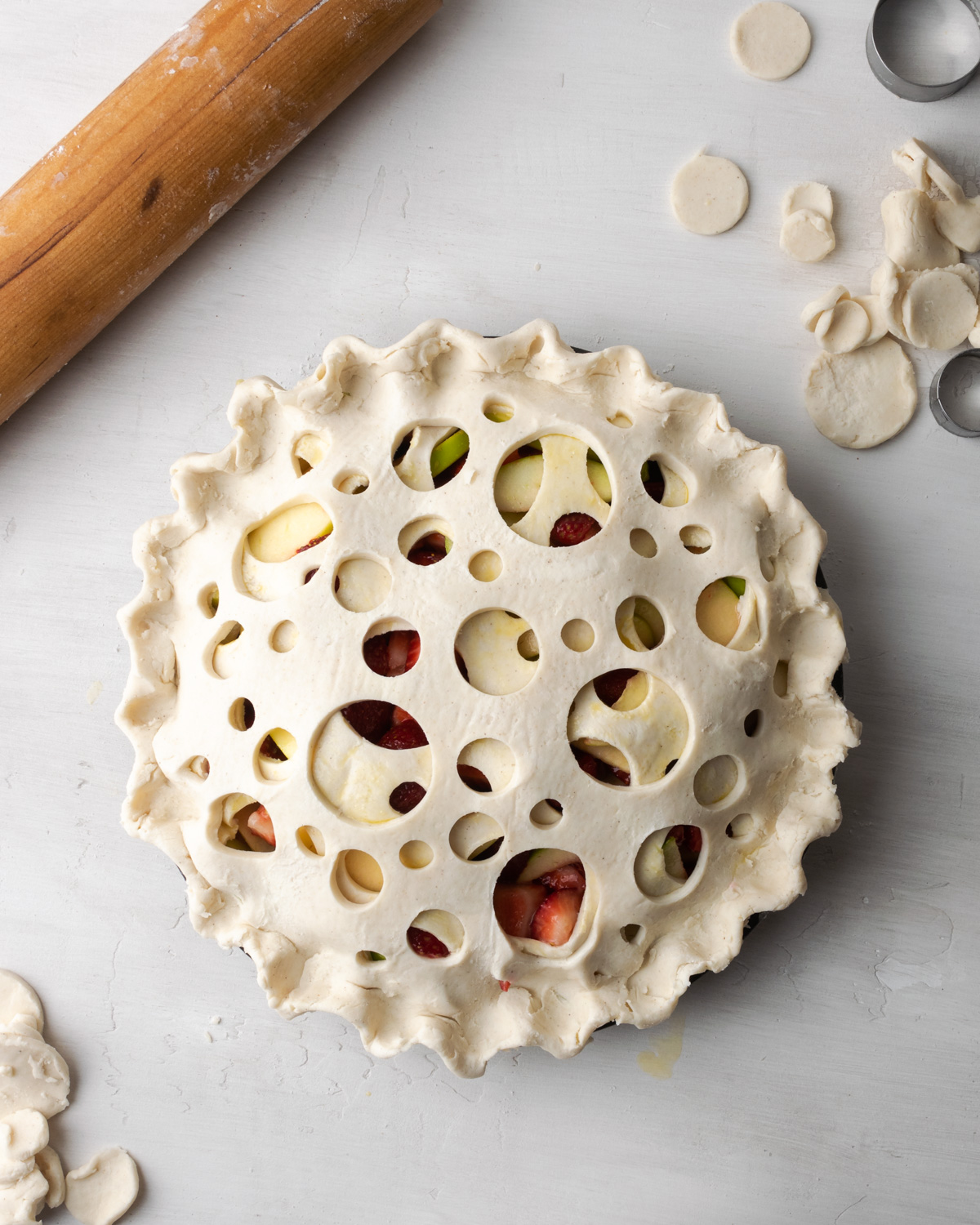 Strawberry apple pie ready to be baked.