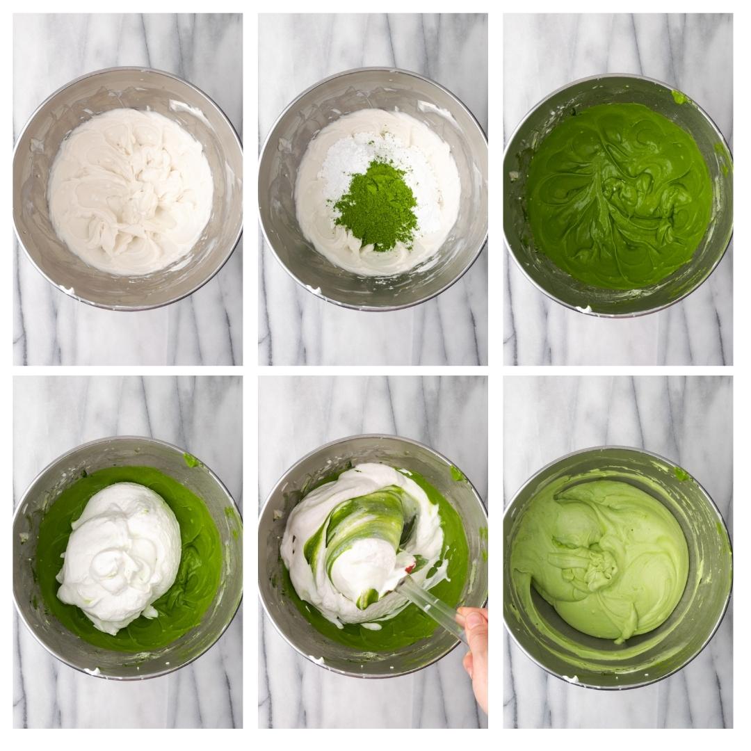 Step by step instructions to make vegan matcha cream.