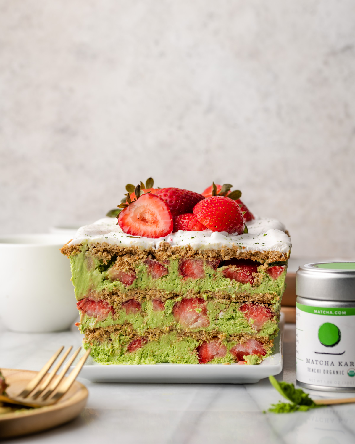 Vegan Matcha Strawberry Cake - Dessert Recipe - Floured Frame