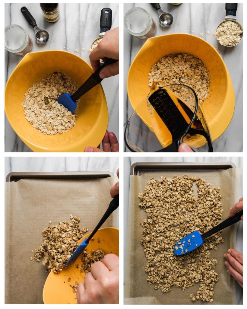 Step by step instructions to make carrot cake granola.