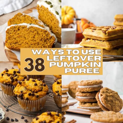A collage of four gluten free recipes made with less than a full can of pumpkin.