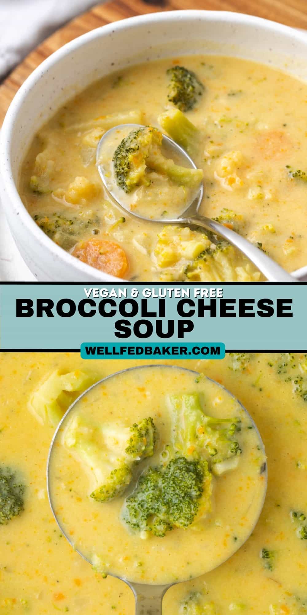 Pin for vegan broccoli cheese soup.