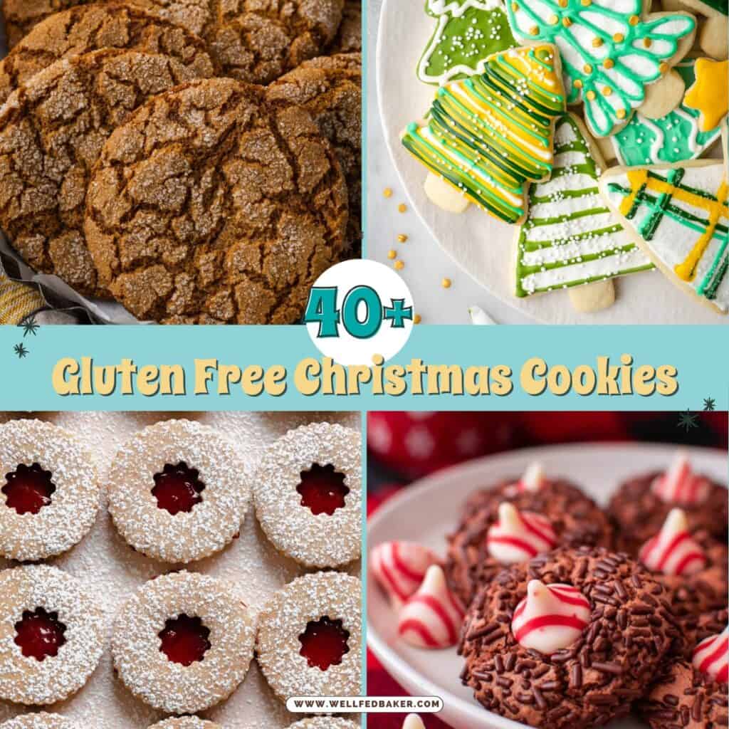 A collage of four photos of gluten free Christmas cookies.