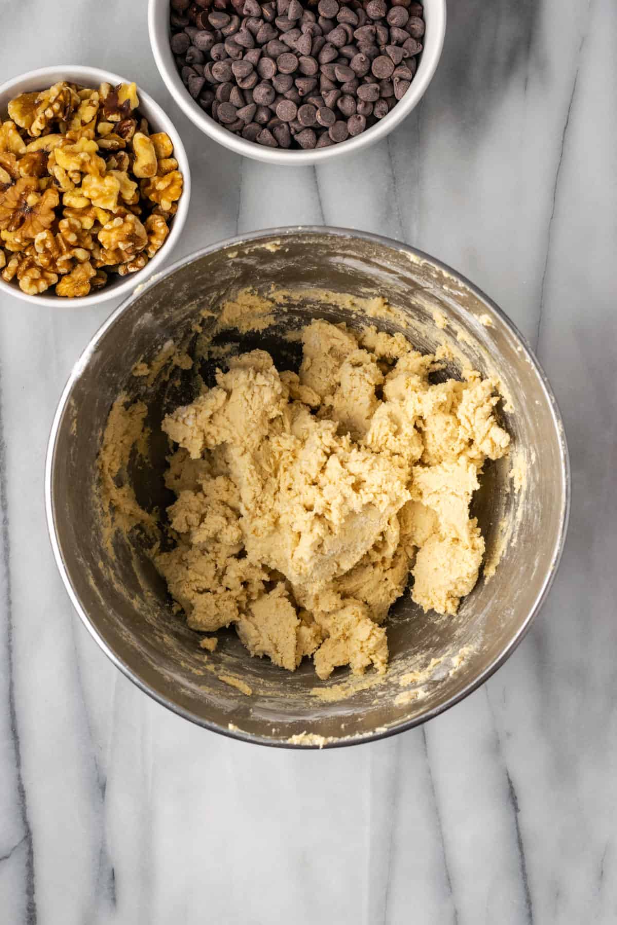 Levain cookie dough mixed together before the chocolate chips are added.