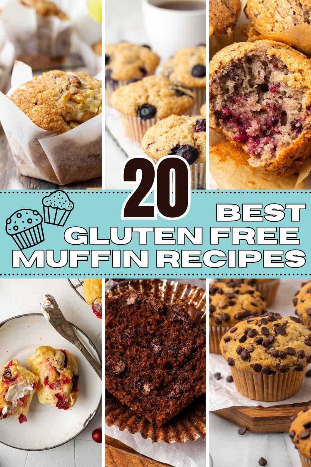A collage of six photos of gluten free muffins. 