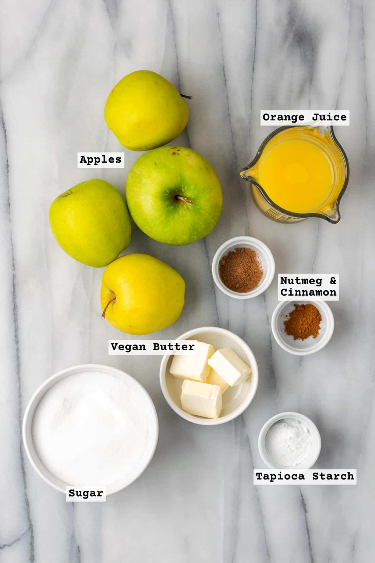 Ingredients for homemade apple pie filling.