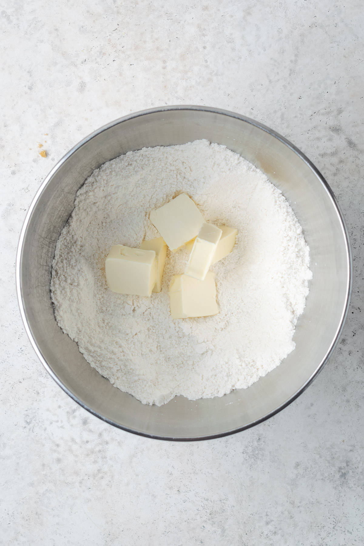 Vegan butter added to the dry cake ingredients.