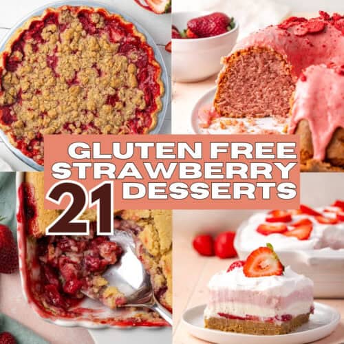 A collage of four gluten free strawberry desserts.
