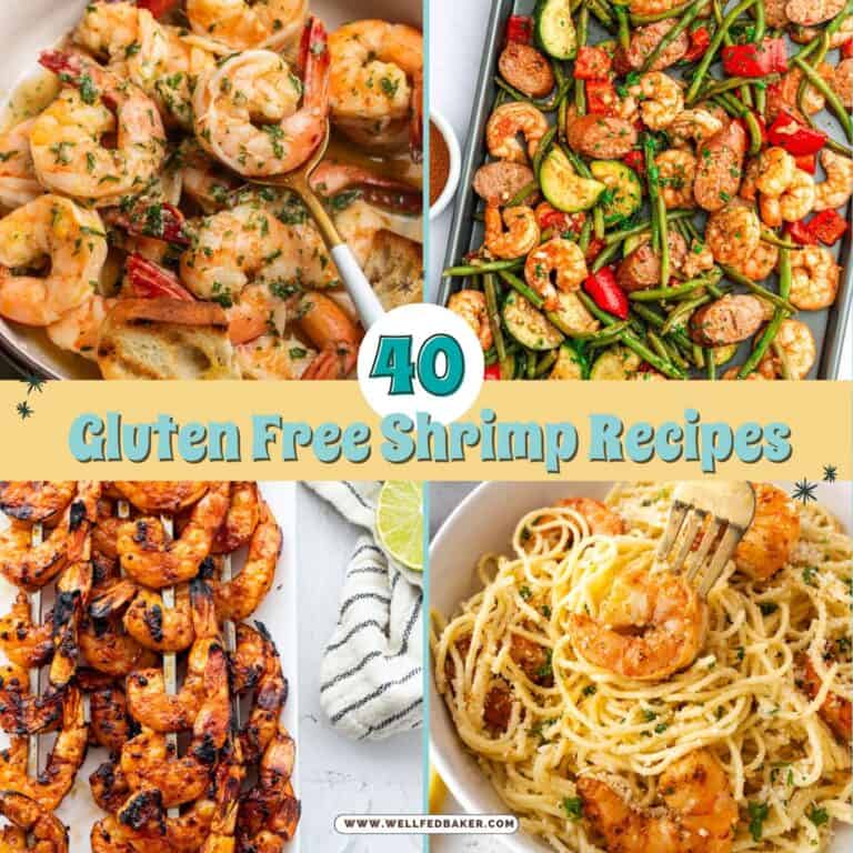 A collage of four gluten free recipes featuring shrimp.