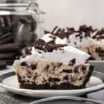 A slice of Oreo pie served on a small dessert plate.