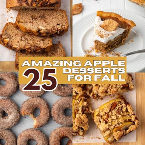 A collage of four photos showing desserts made with fresh apples.