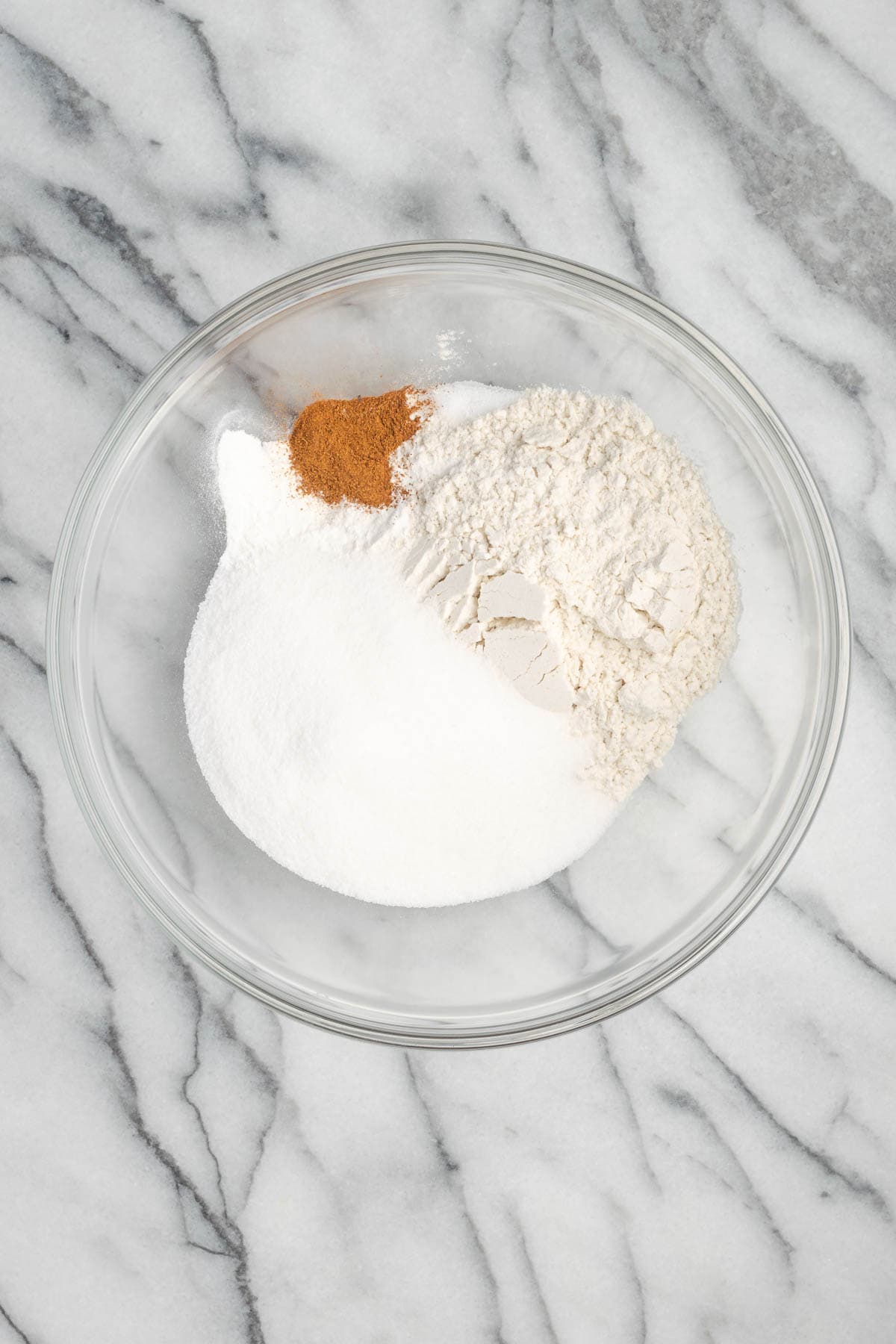 Dry ingredients combined in a large mixing bowl.