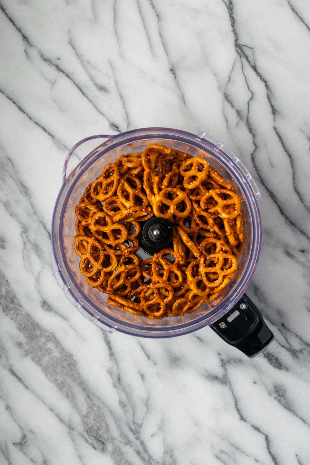 Pretzels in a food processor.