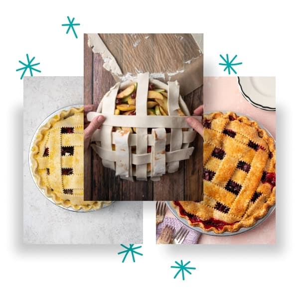 Several page samples showing lattice pie crust instructions.