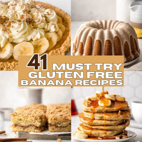 A collage of four gluten free banana recipes.