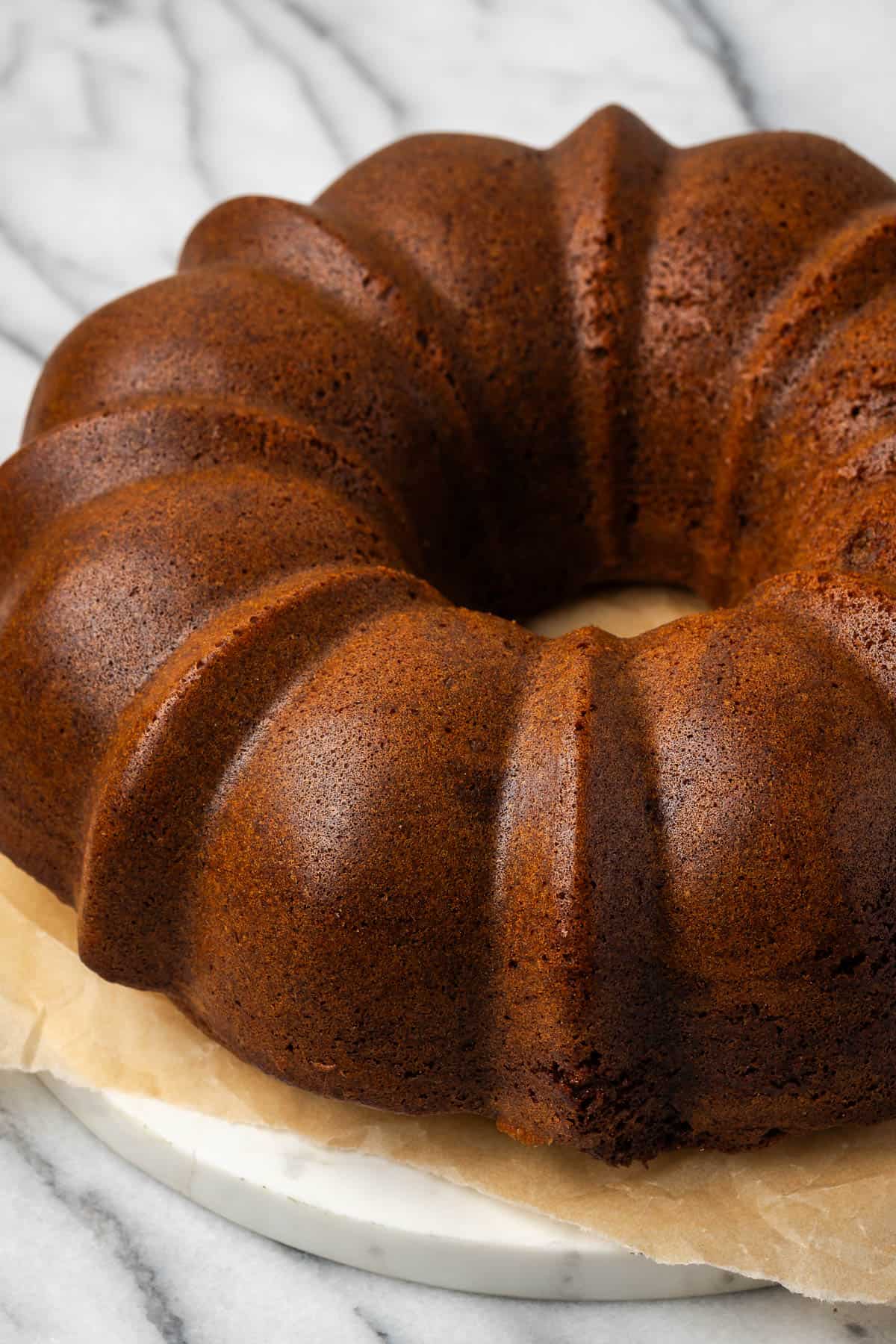 A freshly baked gingerbread cake with no topping.