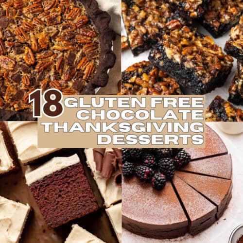 A collage of four chocolate thanksgiving desserts.