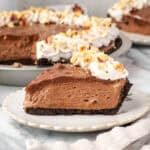 A slice of Nutella pie served on a small dessert plate.