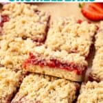 Pin for strawberry crumble bars.